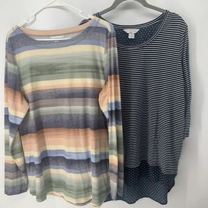 2 Christopher & Banks Woman's Long Sleeve Top & Mixed Media 3/4 Sleeve Size XL